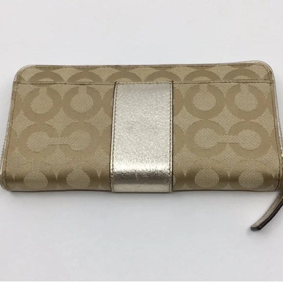 Coach Julia OP Art Signature Accordian Metallic Gold & Tan Wallet. Lite wear - Picture 3 of 9